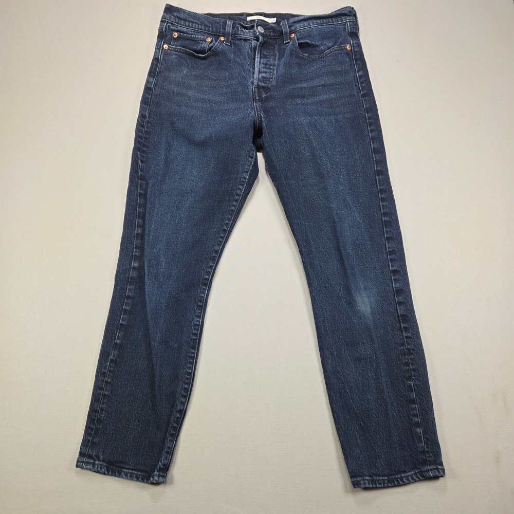 Levis Big E Wedgie Straight Jeans High Rise Button Fly Dark Wash Indigo Women 31